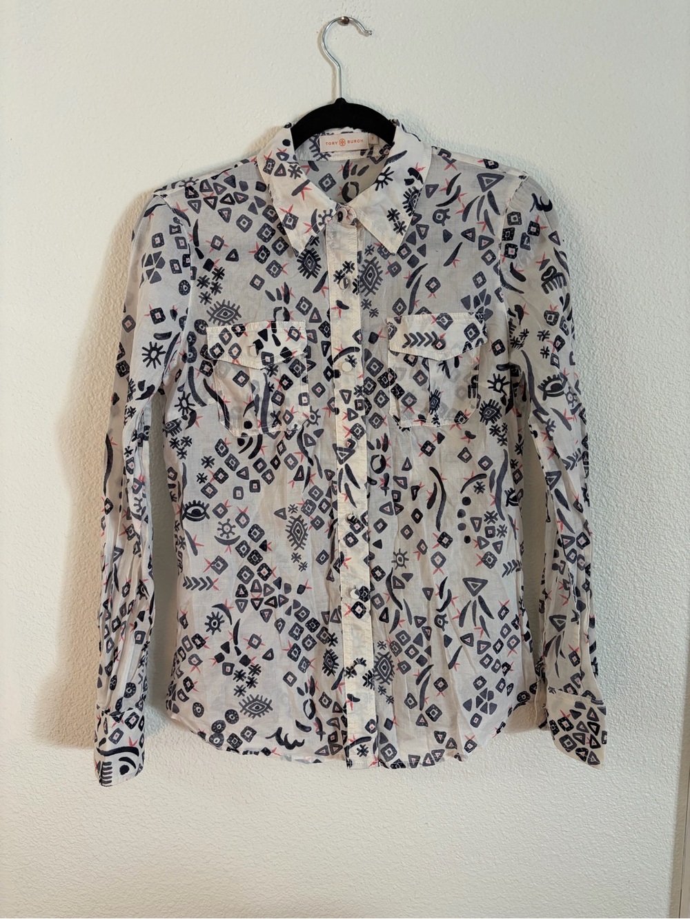 Tory Burch white printed blouse size 8